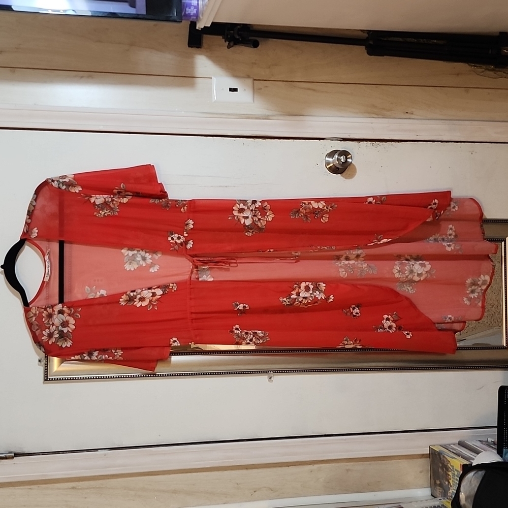 Liberty Love red orange floral kimono